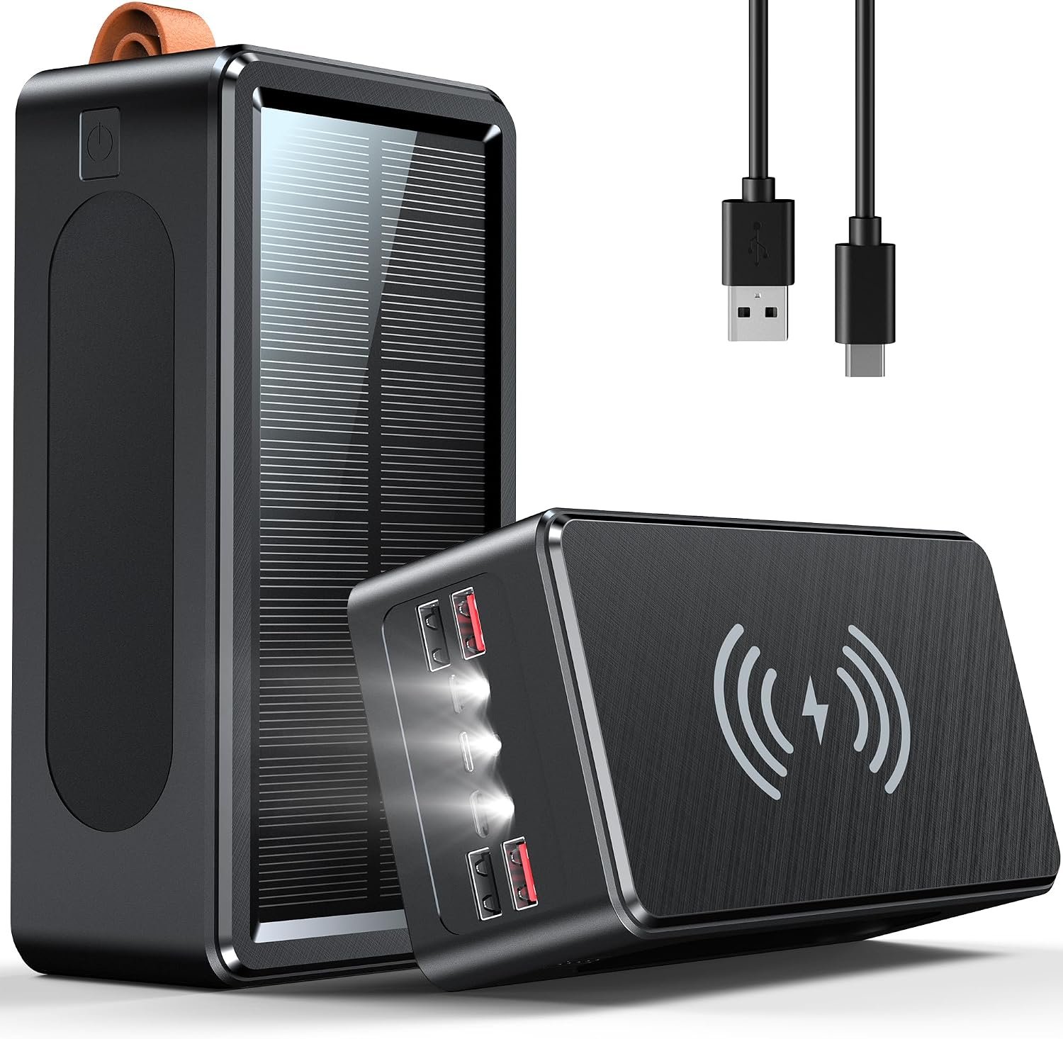 80000mAh Power Bank 35W Fast Charging Wireless Solar Charger – High Capacity Charger Power Bank for Camping, Travel, Emergencies, Tech Devices | 7-Port PD/USB-C, LED Flashlight (Black)