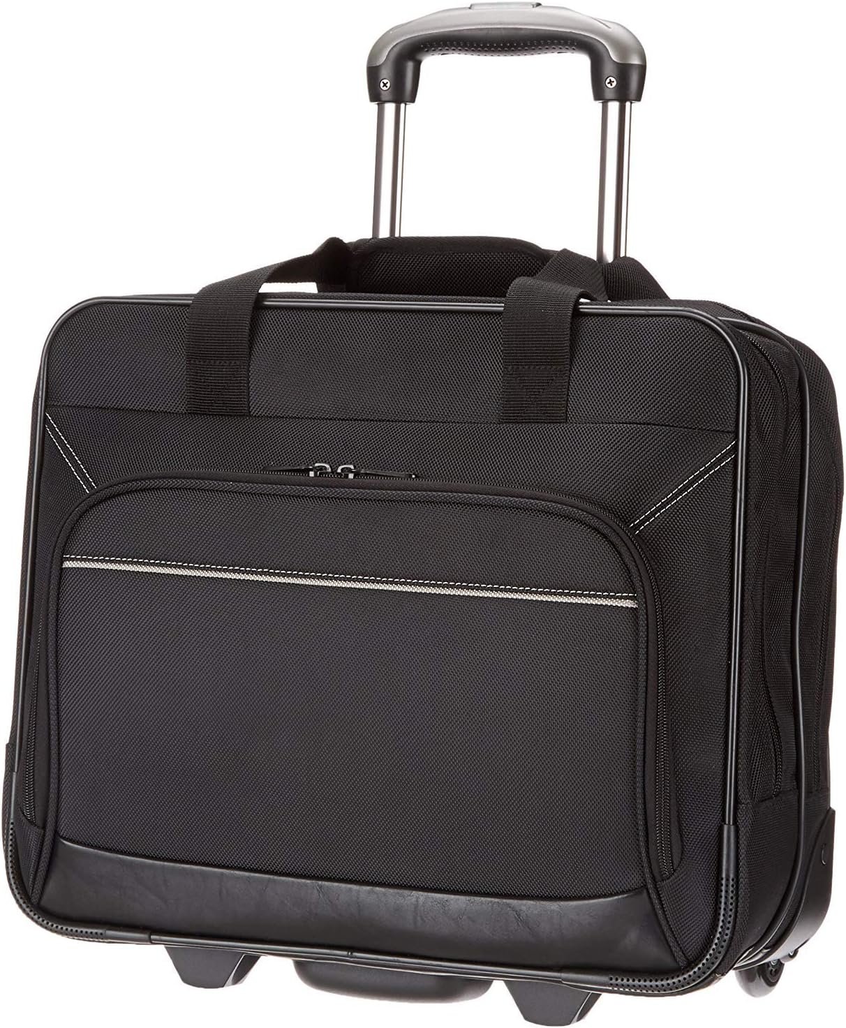 Amazon Basics 15.6″ Rolling Laptop Bag for Travel and Business, Briefcase with Wheels, Adjustable Locking Handle, Black