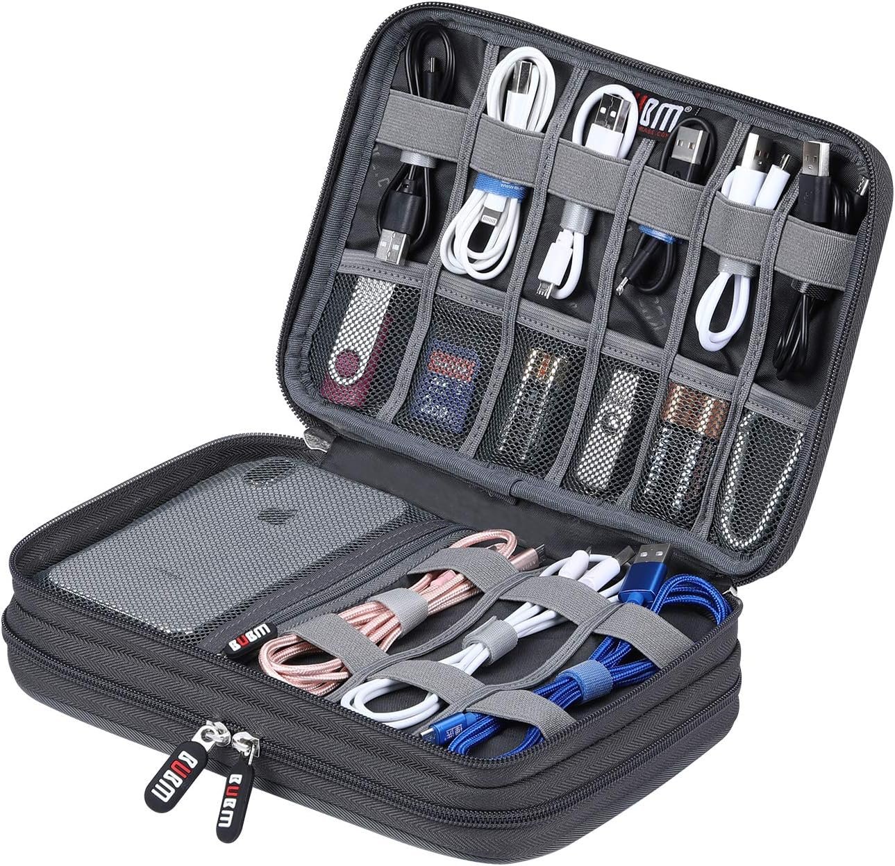 Electronic Cable Organizer Bag – Portable Travel Double Layers Electronic Digital Accessories Storage Pouch Bags for SD Card Case, USB Flash Drive,Charging Cords, USB Charger, Mini Tablet