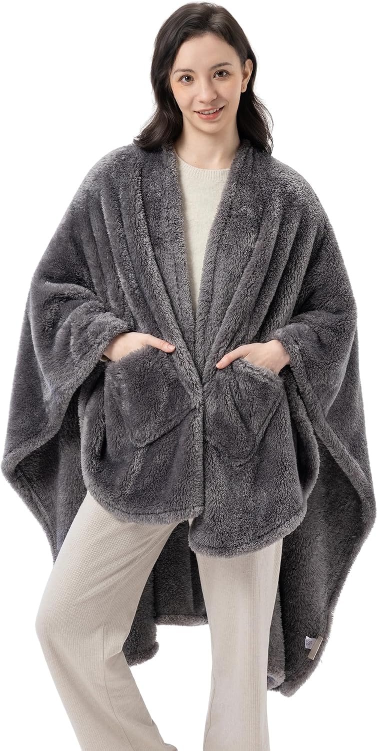 Fluffy Fleece Wearable Blanket, Ultra Soft Cozy Oversized Blanket with Pocket, Warm Snuggle Wrap