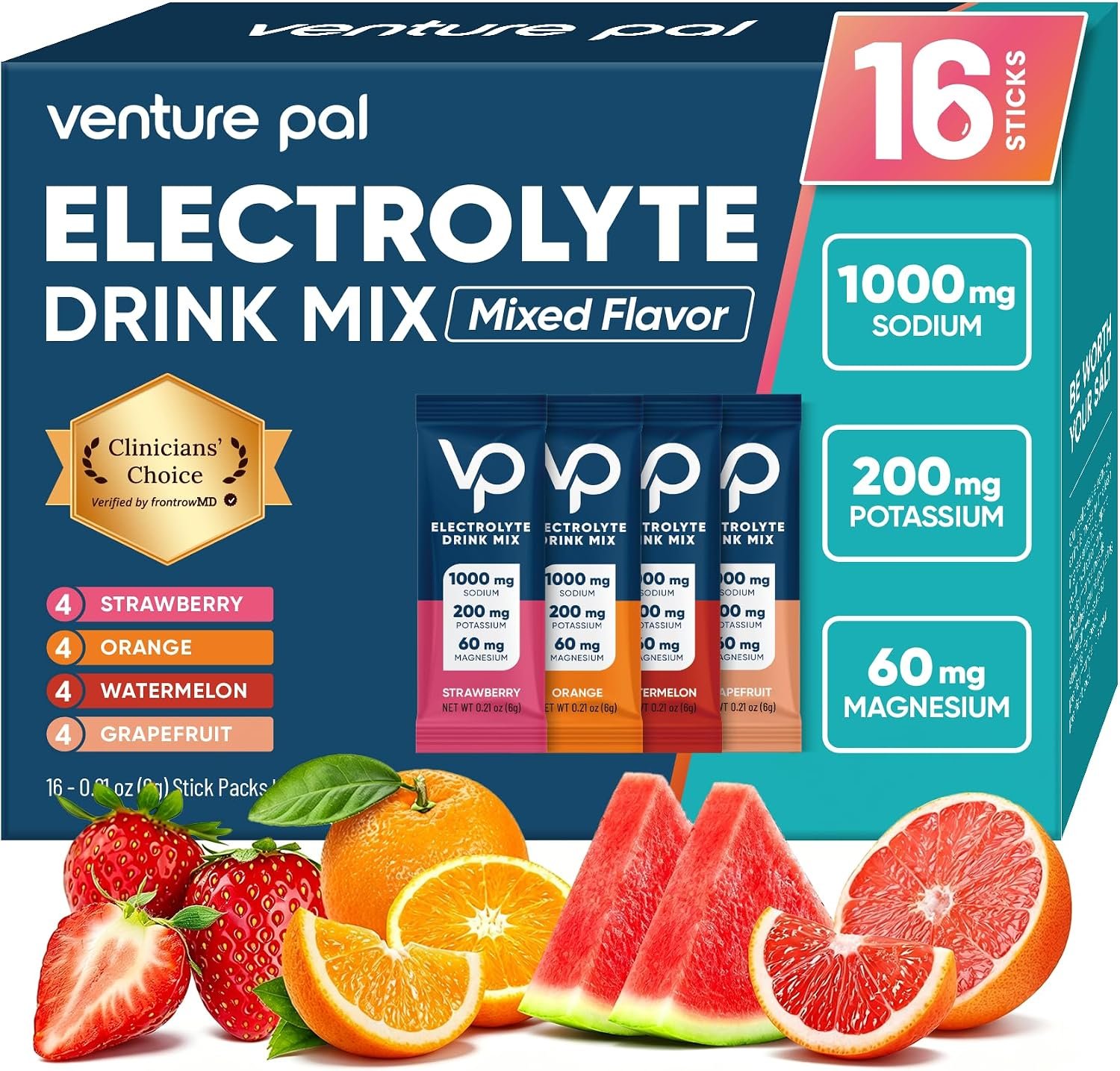 Venture Pal High Sodium Sugar Free Electrolytes Powder Packet, 16 Sticks