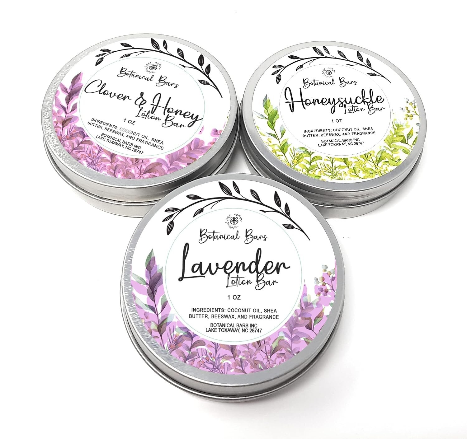 Floral Lotion Bar Set – 3 Lotion Bars 1oz Each – Lavender, Honeysuckle, and Clover and Honey