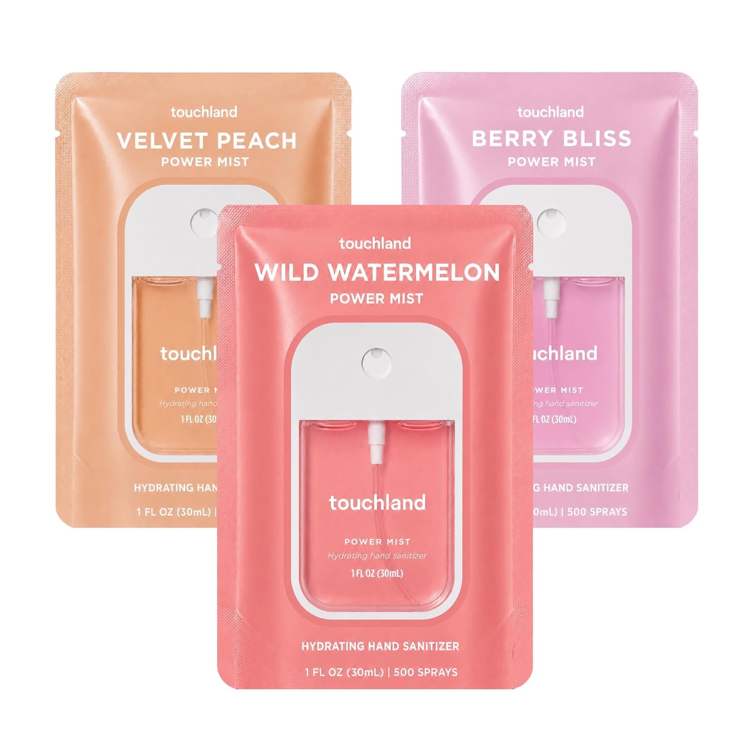 Touchland Juicy Trio Hydrating Hand Sanitizer Spray Set Travel Size