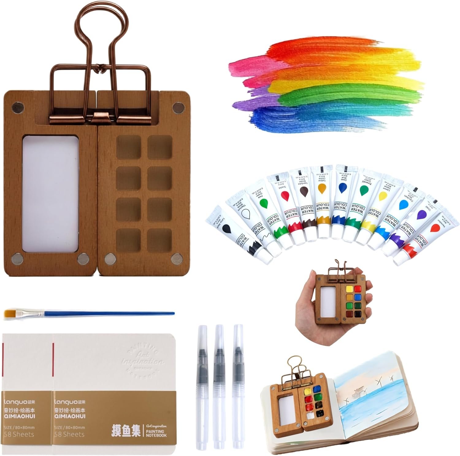 Mini Watercolor Paint Set – Watercolor Travel Kit, Portable Pocket Painting Set for Travel, Compact Design for Artists