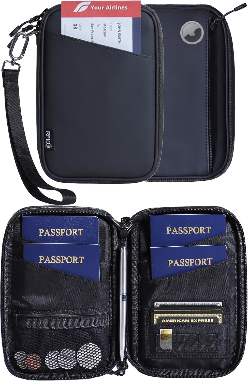 Lagre Family Passport Holder for 4, Black