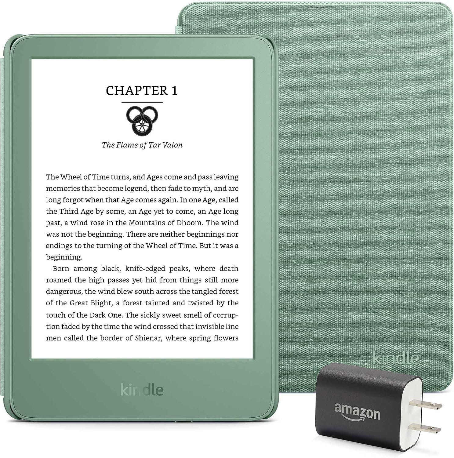 Kindle Essentials Bundle including Kindle (2024 release) – Matcha, Fabric Cover – Matcha, and Power Adapter