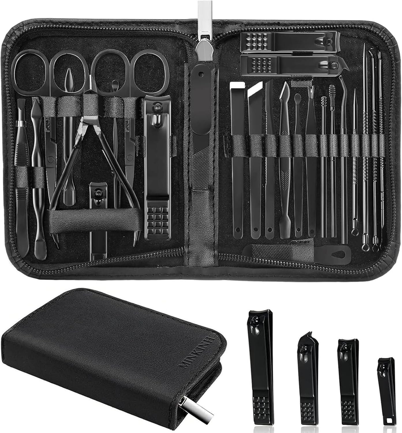 MINKINH Manicure Set Professional Nail Clipper Kit-26 Pieces for Men, Black