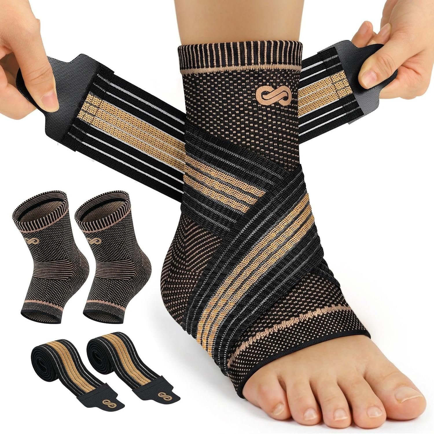 PAPLUS Ankle Brace for Women & Men, Copper Infused Foot Compression Sleeve
