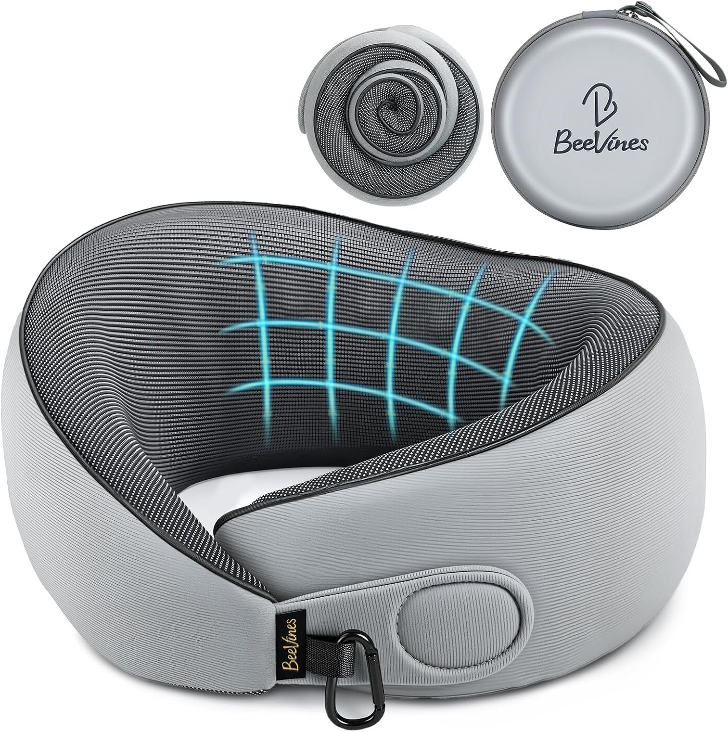 BeeVines Travel Pillow with Carry Case, Memory Foam Neck Pillows for Flight
