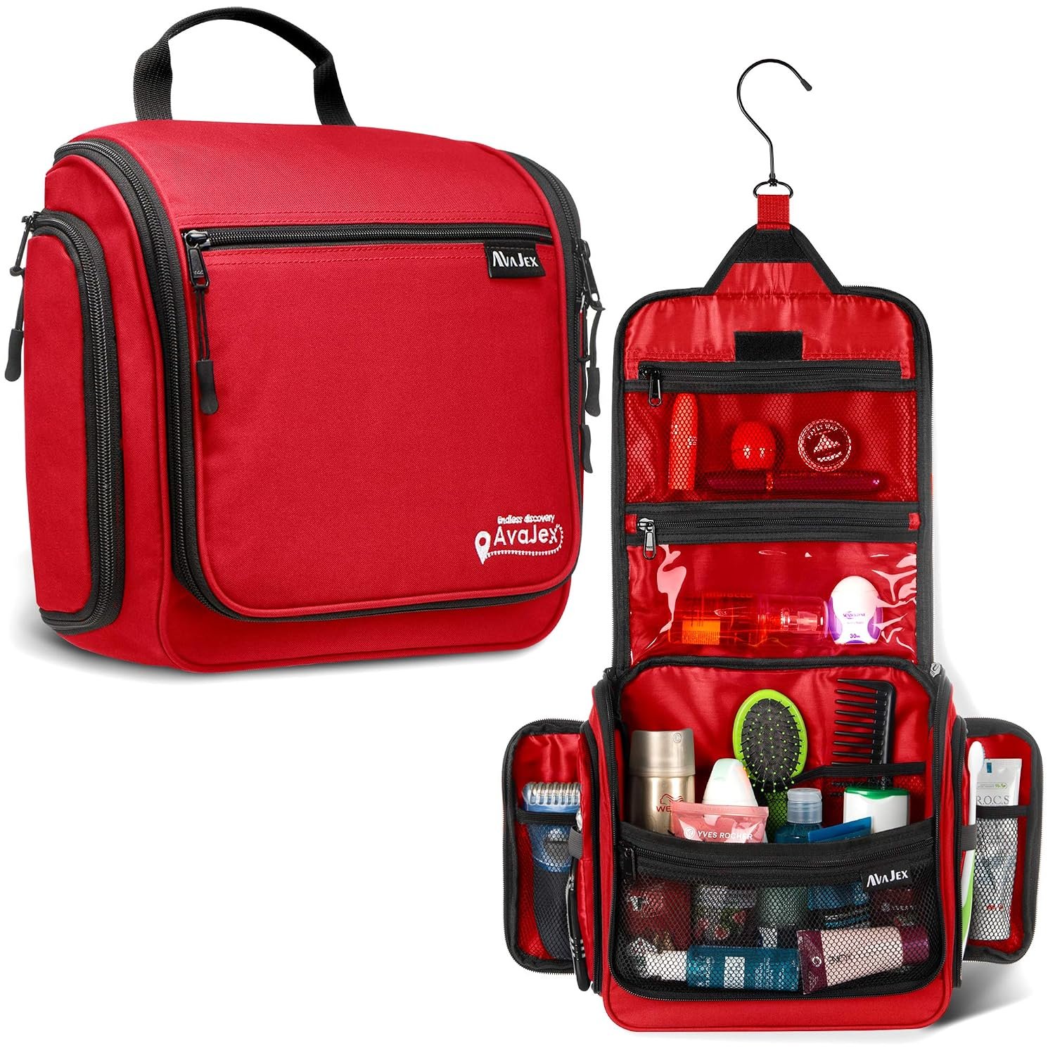 Travel Toiletry Bag for Men and Women – Large Hanging Toiletry Organizer – Waterproof Hygiene Bag with Metal XXL Swivel Hook, with Sturdy Zippers and 19 Compartments for Toiletries, Makeup, Cosmetics