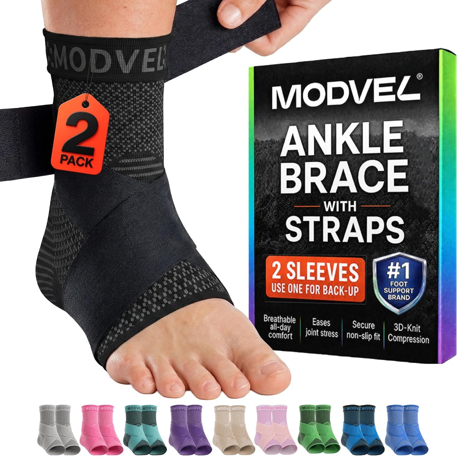 Modvel Foot & Ankle Brace Socks with Adjustable Support Strap – Compression Sleeve for Sprained Ankle, Plantar Fasciitis Relief Tendonitis & Arthritis, Stabilizing Foot & Ankle Support for Women & Men