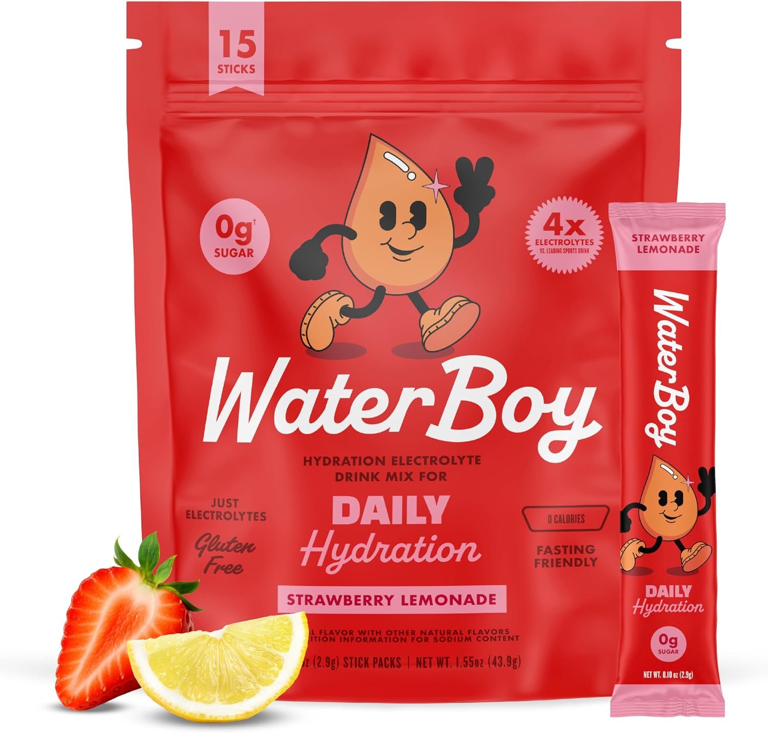 WaterBoy Daily Hydration, Strawberry Lemonade, Sugar Free Electrolytes 15ct