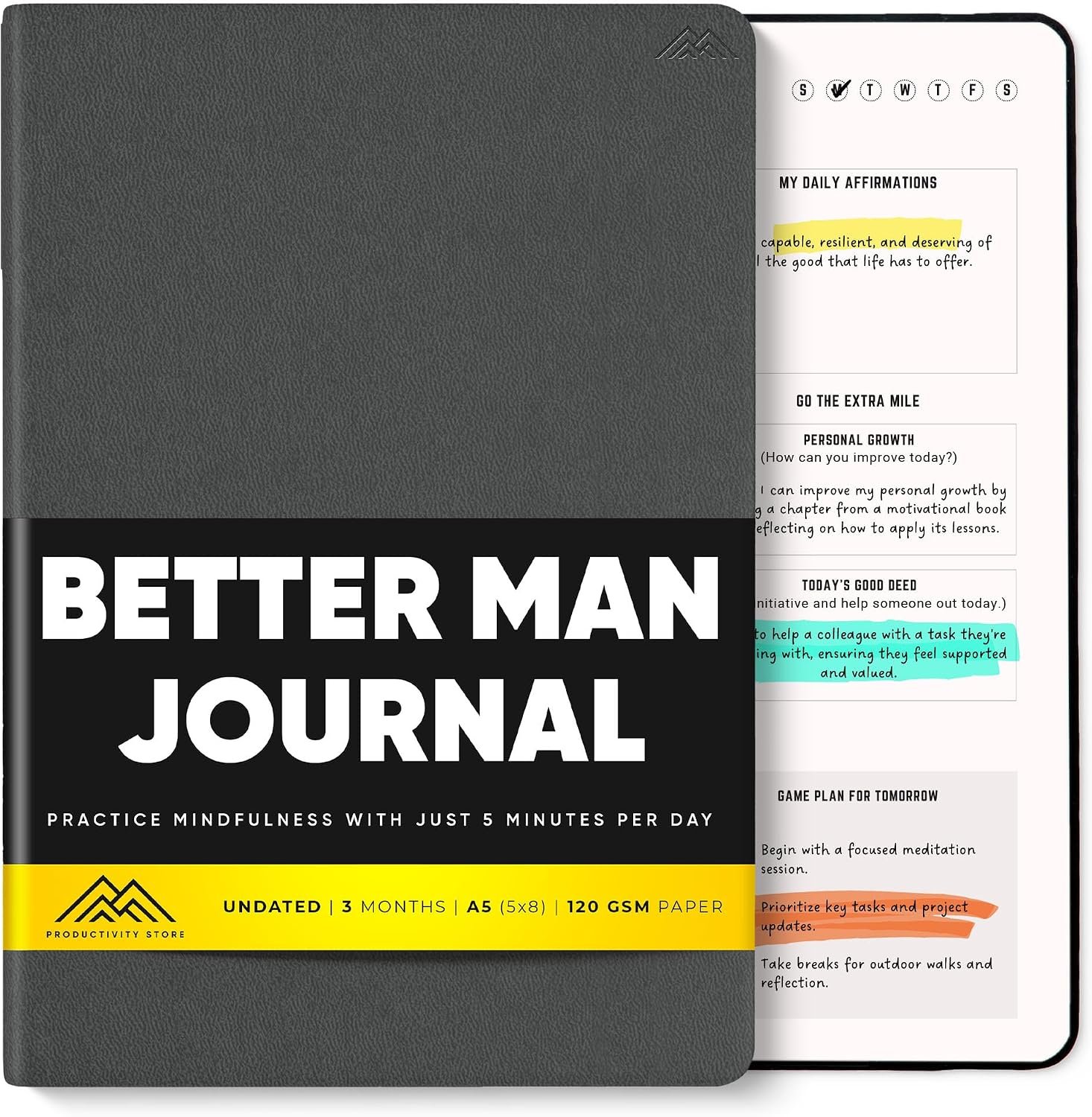 PRODUCTIVITY STORE Better Man Journal for Gratitude, Reflection, Manifestation, Mindfulness & Self Care Journal – Goal/Guided Gratitude Journal for Men