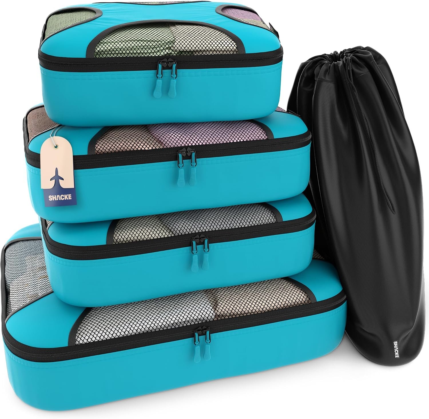 Shacke 5 Set Packing Cubes for Travel with Laundry Bag (Aqua Teal)