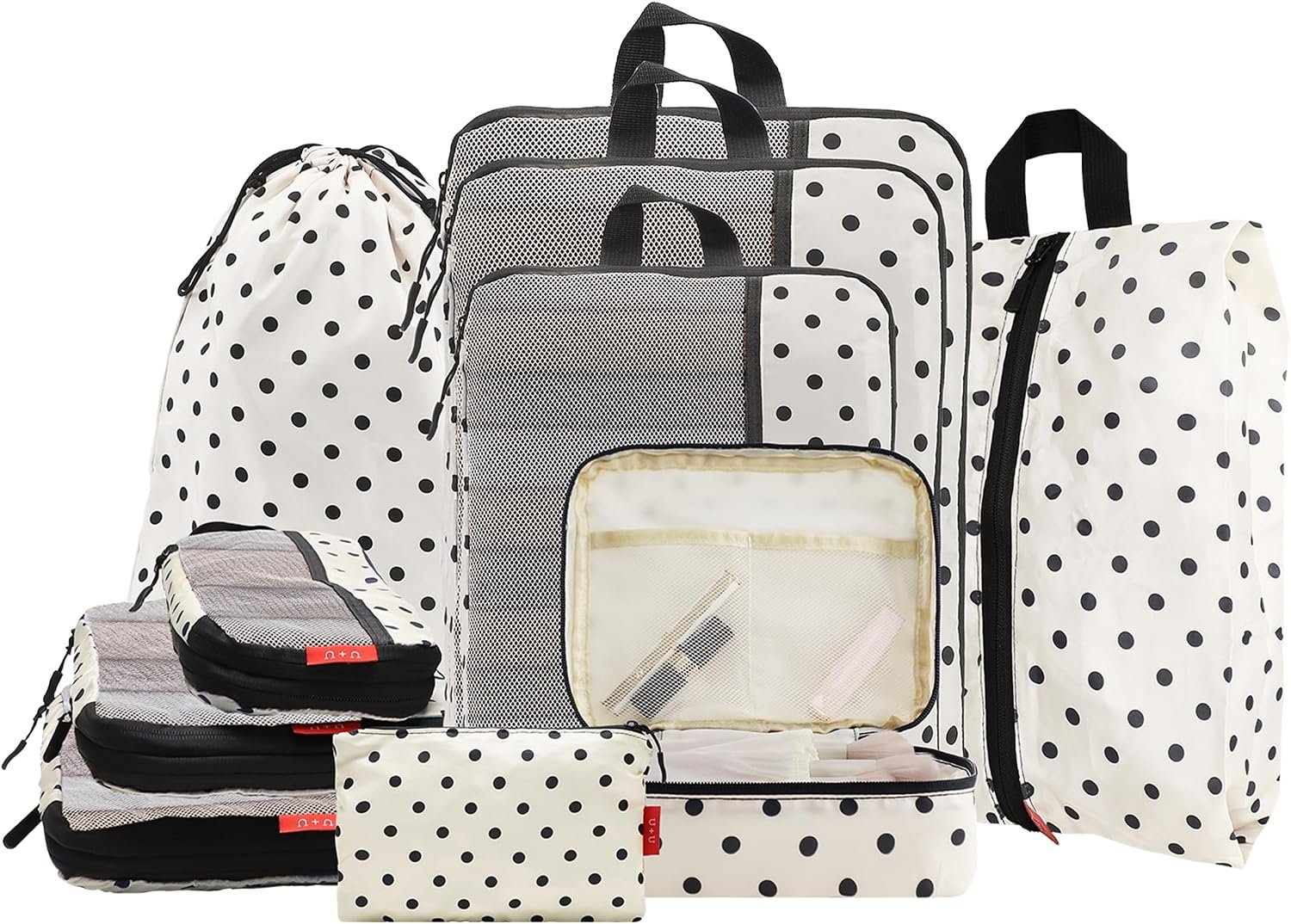 U+U 10 Set Compression Packing Cubes, Travel Organizers (Polka Dot)