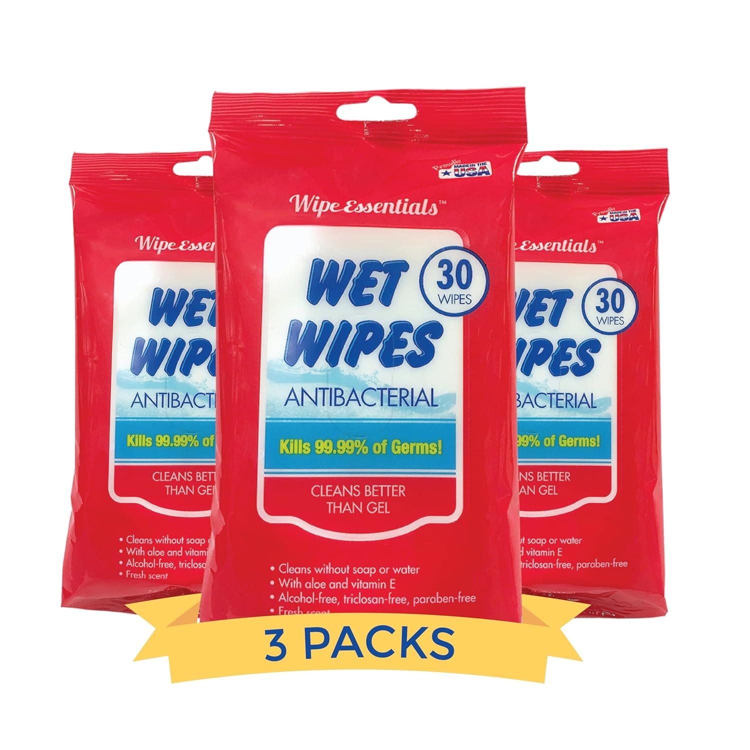 WipeEssentials Hand Sanitizer Wipes for Adults & Kids – 90 Count, 3 Packs