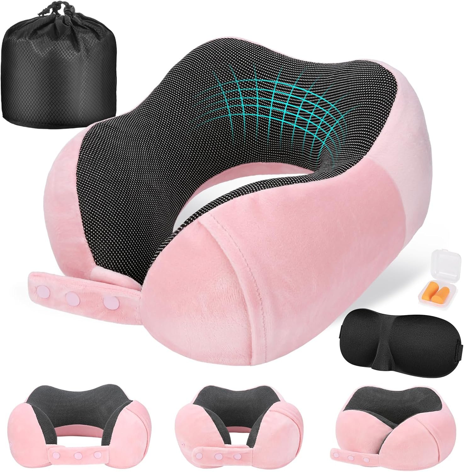 Cirorld Neck Pillow for Traveling, Travel Pillows for Airplanes Pink