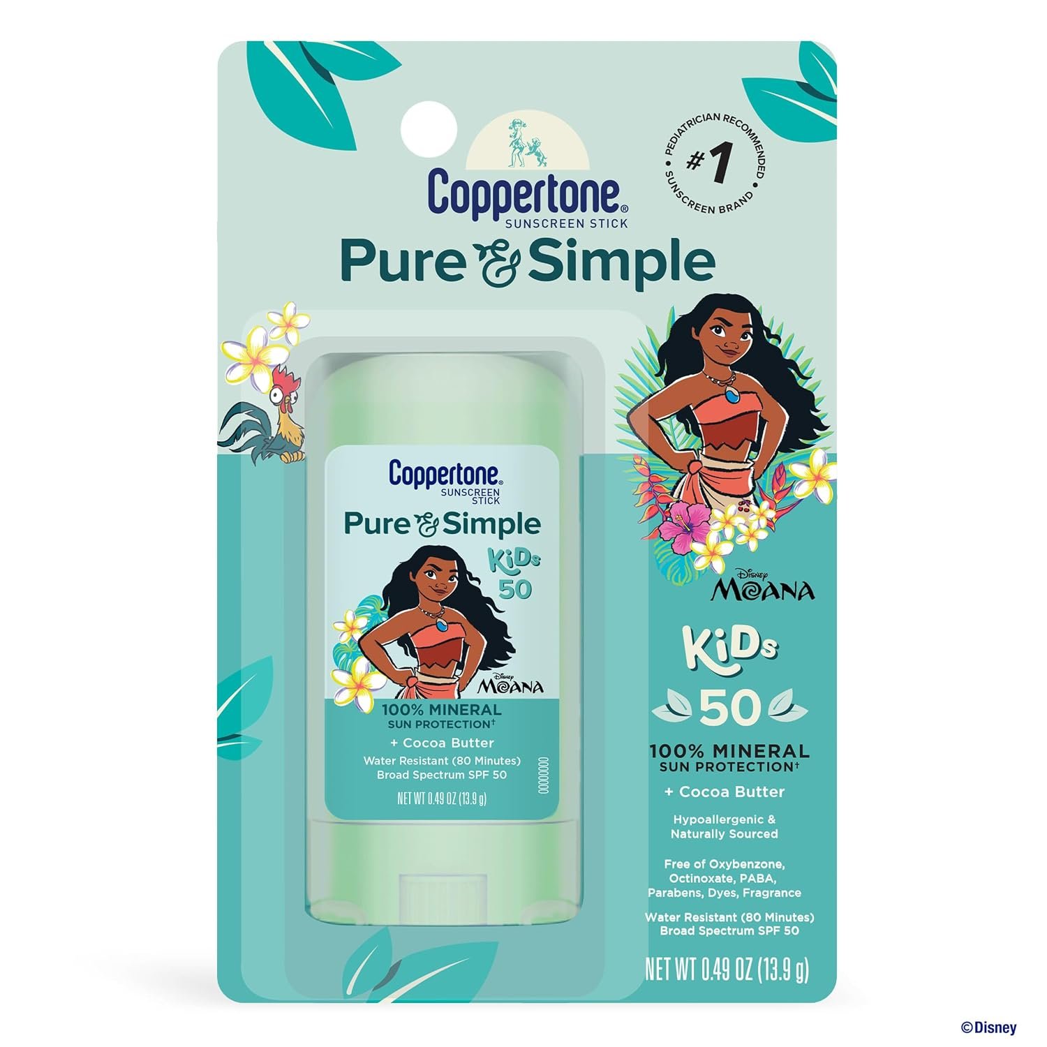 Coppertone Pure and Simple Kids Mineral Sunscreen Stick SPF 50, 0.49 OZ