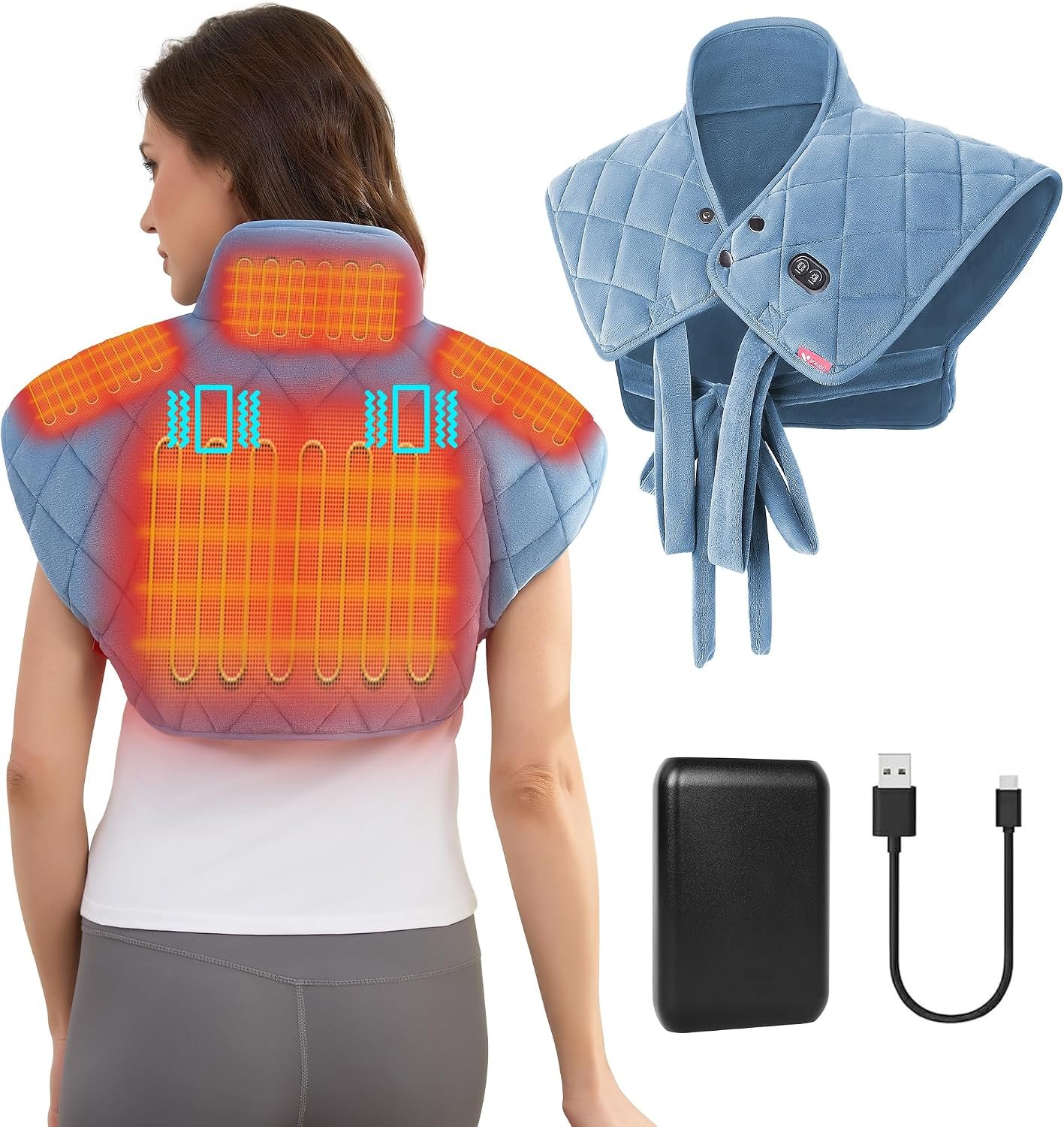 Vofuoti Portable Heating Pad for Neck and Shoulders with Massager 12V