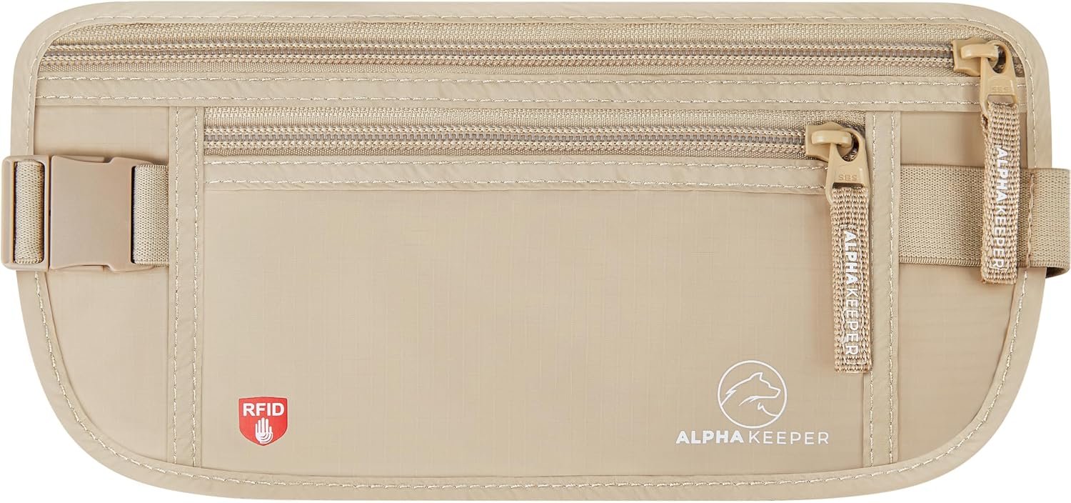 Alpha Keeper Money Belt for Travel Hidden Under Clothes – RFID Blocking Passport Holder & Slim Waist Wallet Pouch for Women & Men, Anti-Theft Travel Accessories