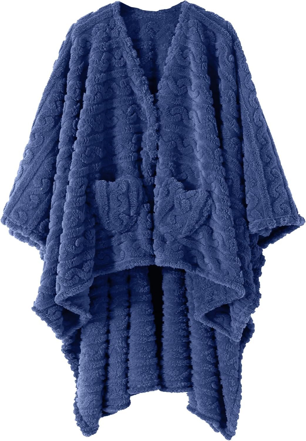 Wearable Blanket Poncho Cape Wrap for Adult, Cozy Sherpa Fleece Pocketed Shawl TV Throw Blankets for Office and Lounge(Dust Blue,58” x 64”)