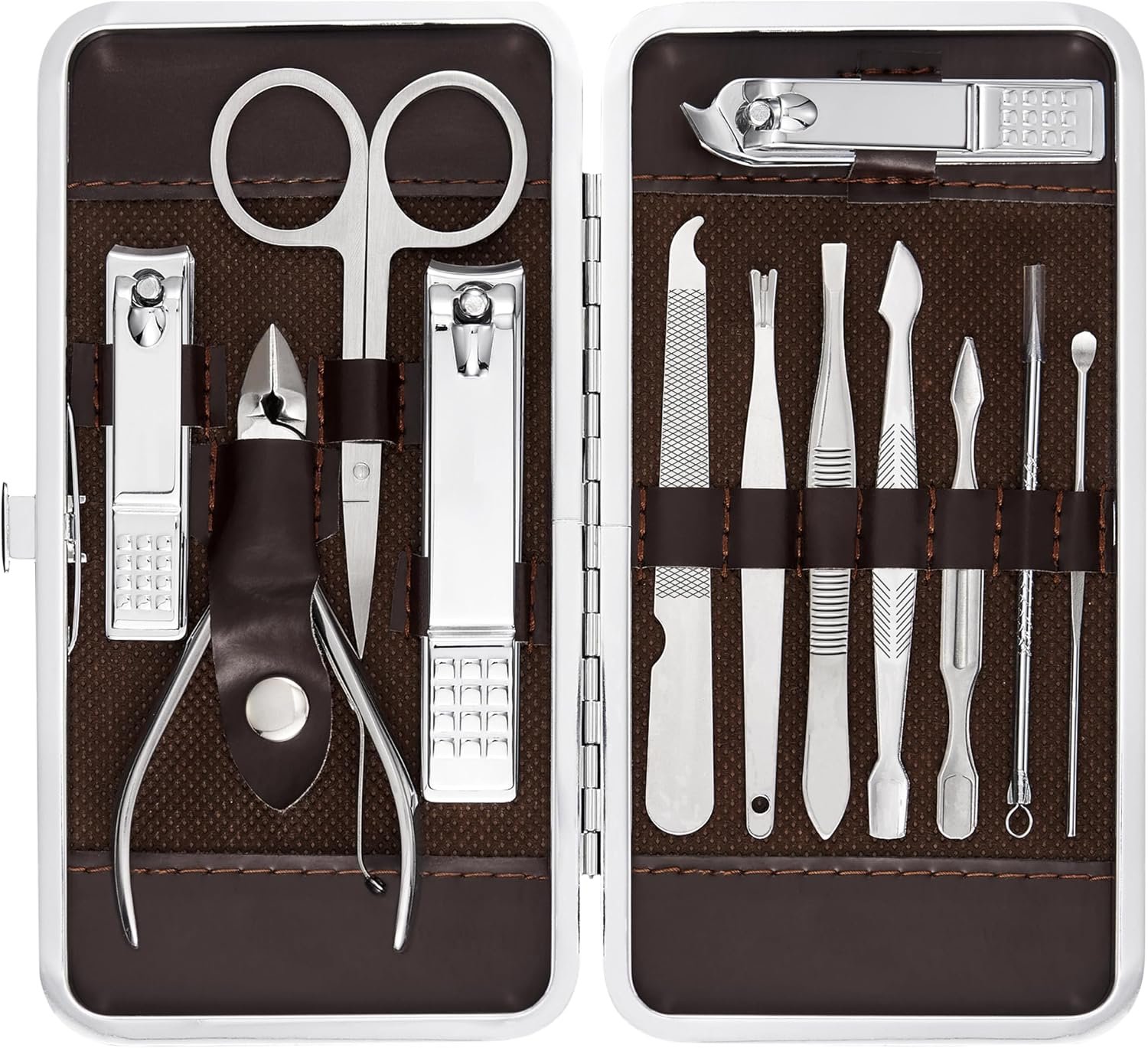 Professional Manicure and Pedicure Kit, 12-Piece Premium Grooming Set with Nail Clippers, Facial Care Tools, and Luxurious Travel Case for Men and Women