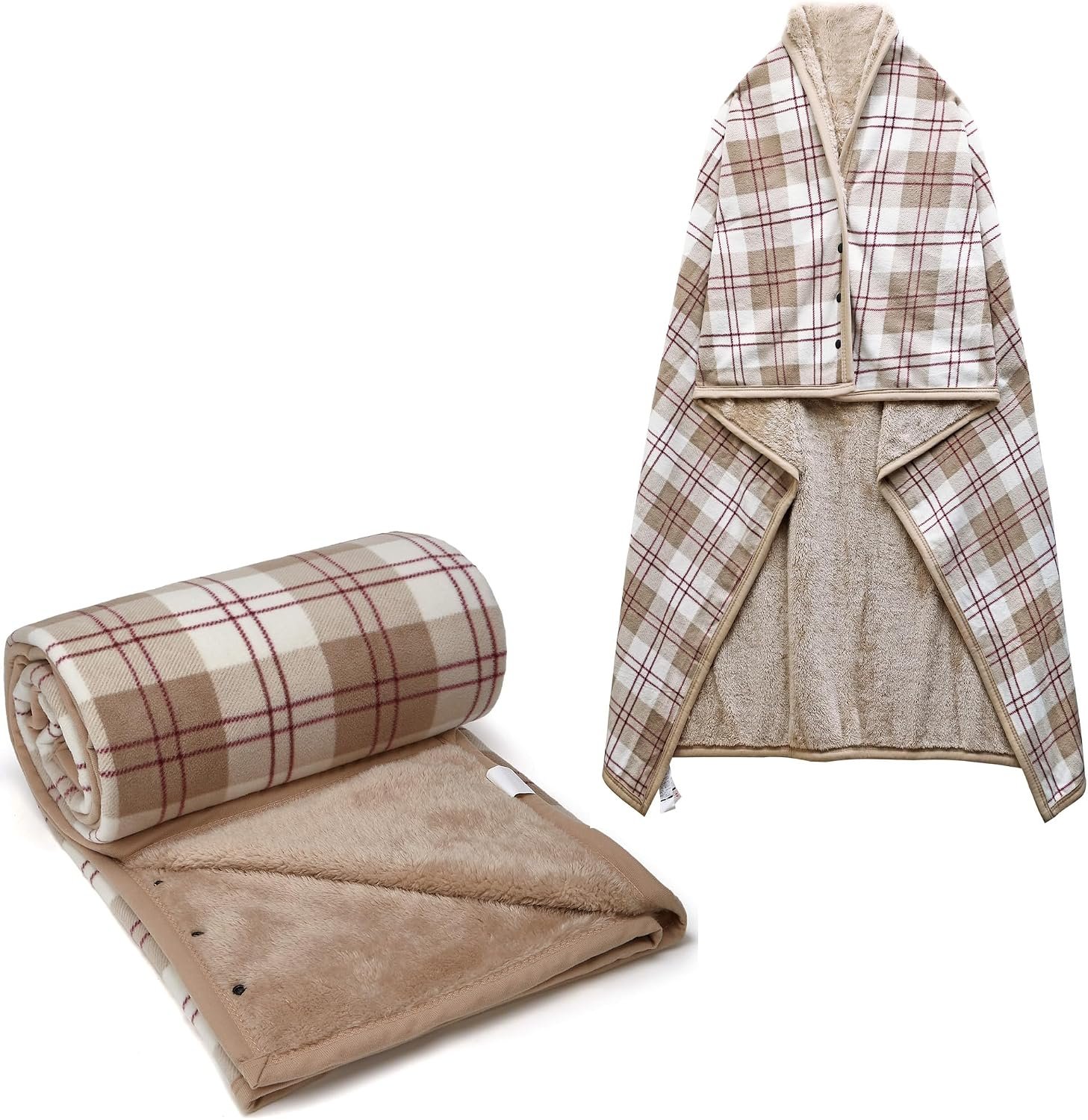forestfish Fleece Wearable Blanket Oversized, Comfy Lightweight Lap Blanket Poncho Throw With Buttons, 63“x 55” (Brown, Large(63“x55”))