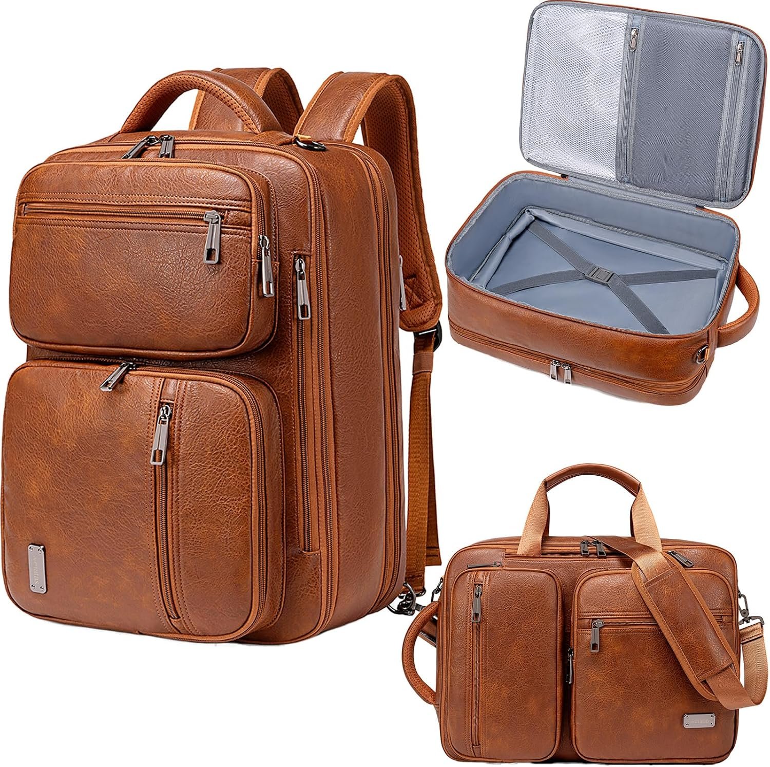 weiatas 3-in-1 Vegan Leather Convertible Laptop Bag for Men Women, Expandable Travel Backpack Work Briefcase Messenger Bag