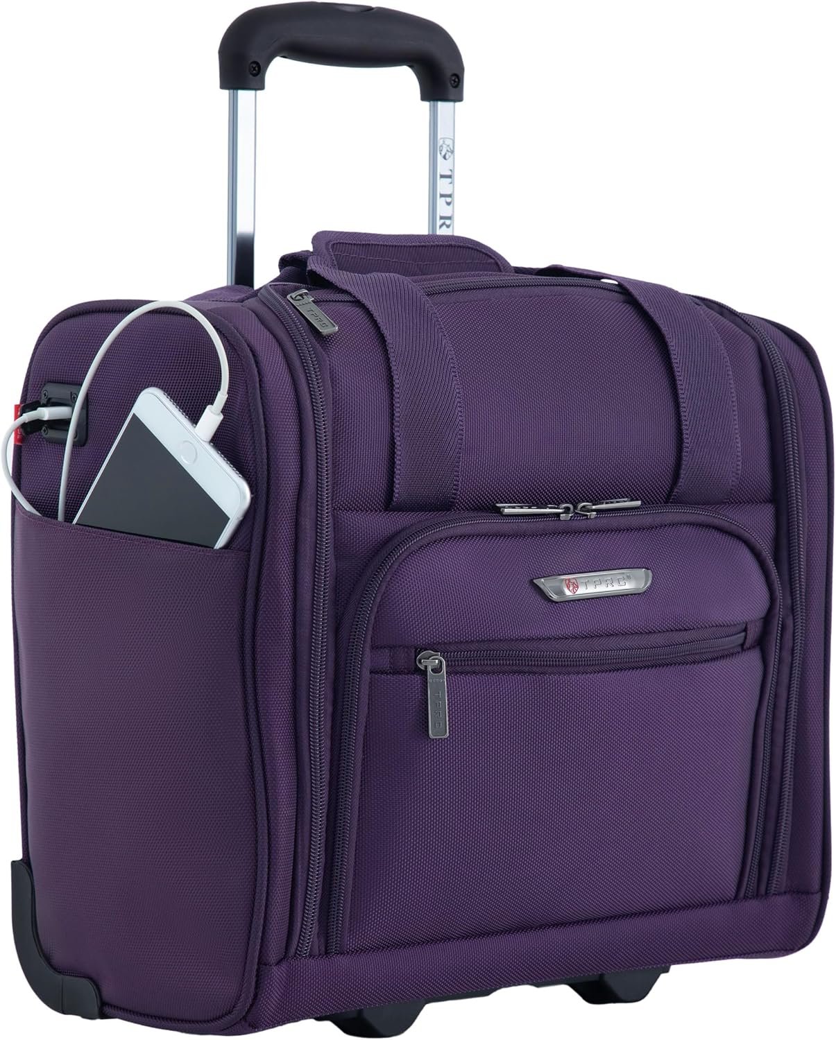 TPRC 15” Underseat Carry-On Luggage Airline Approved Personal Item with USB Charging Port, Purple