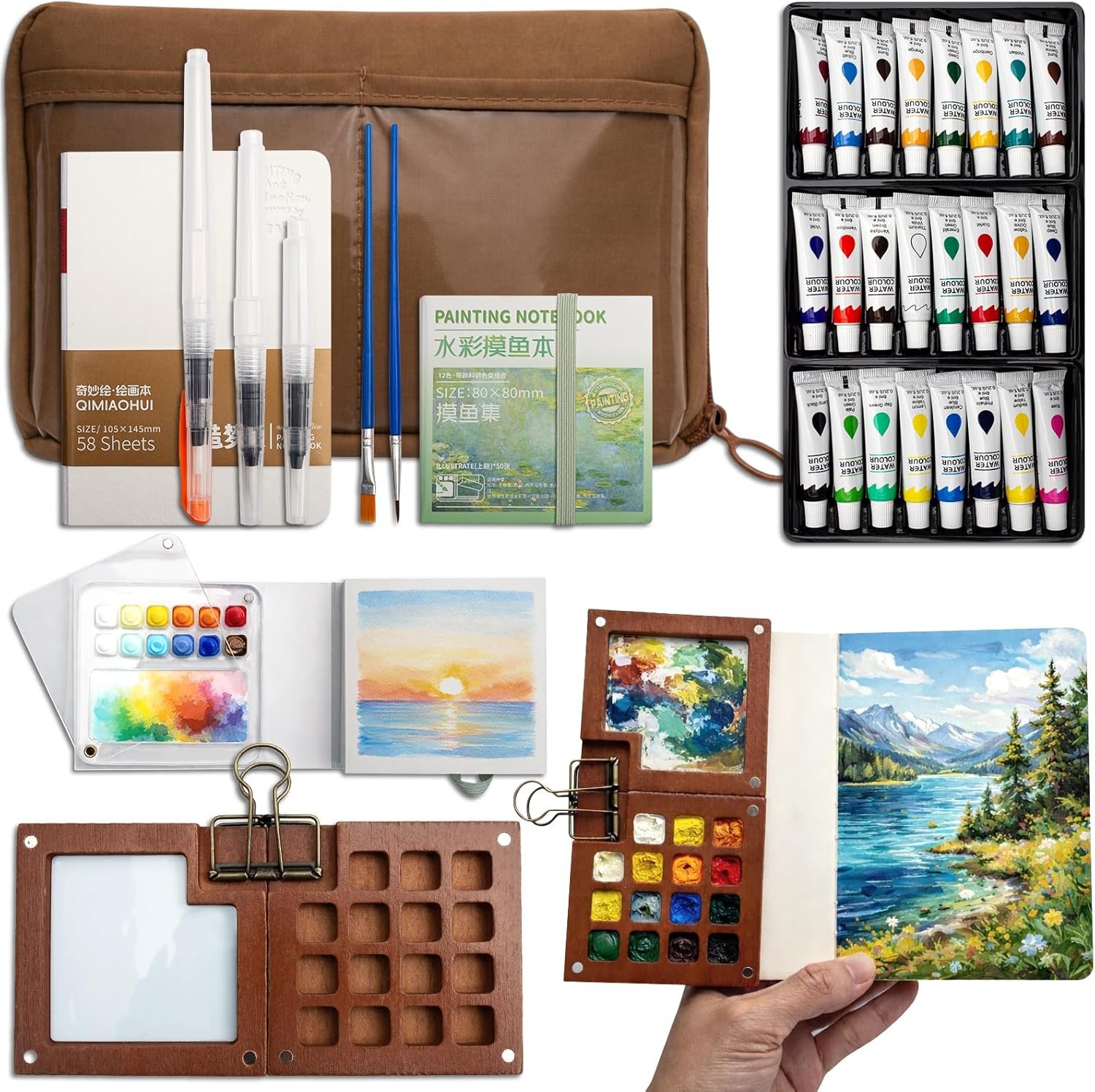 Mini Watercolor Paint Set Pocket Artist Travel Kit 24 Colors