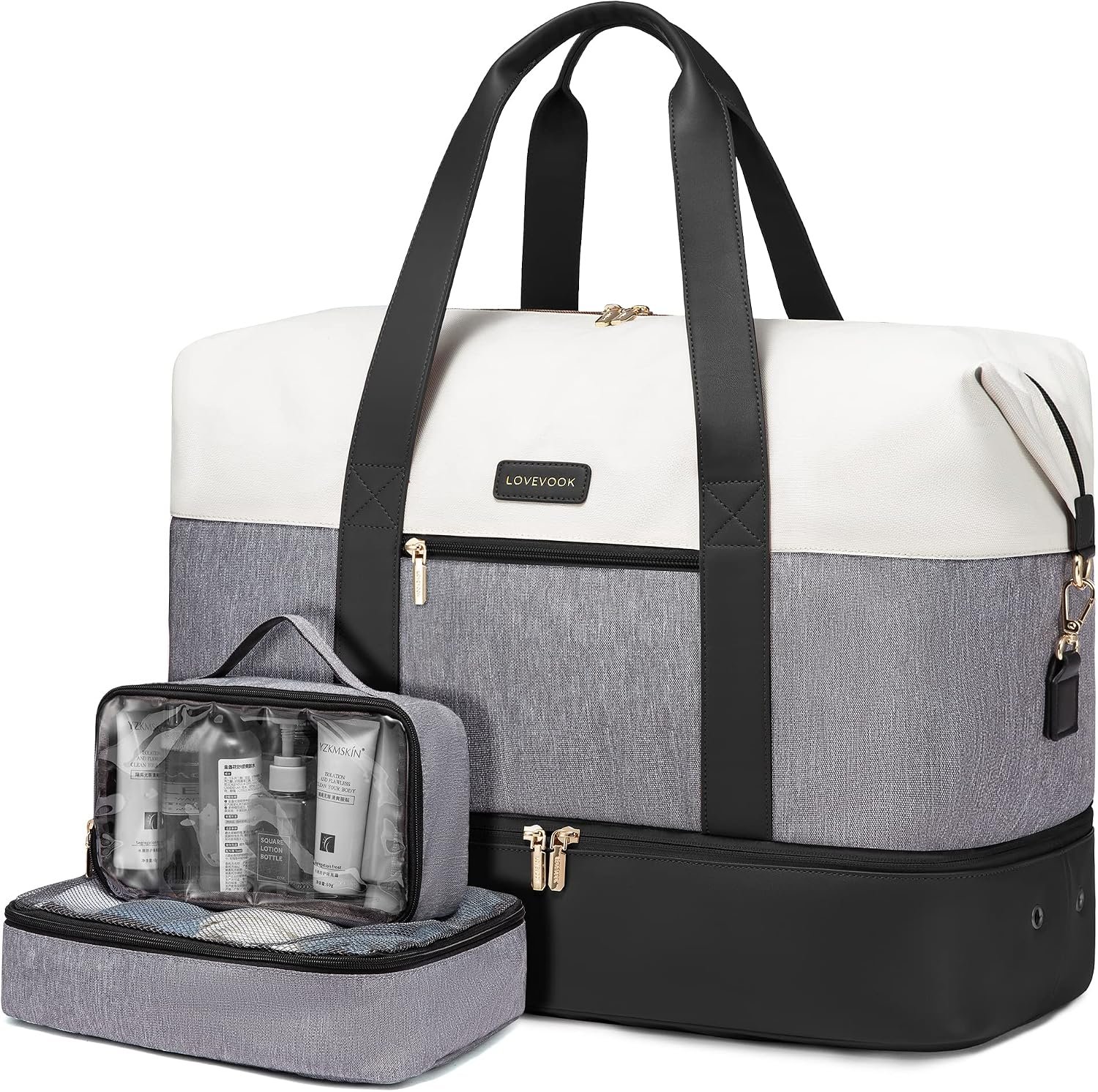 LOVEVOOK Weekender Bag for Women, Large Duffle Bag for Travel with 2 Packing Cubes, Carry on Overnight Bag with Shoe Compartment, Mom Hospital Bags for Labor and Delivery