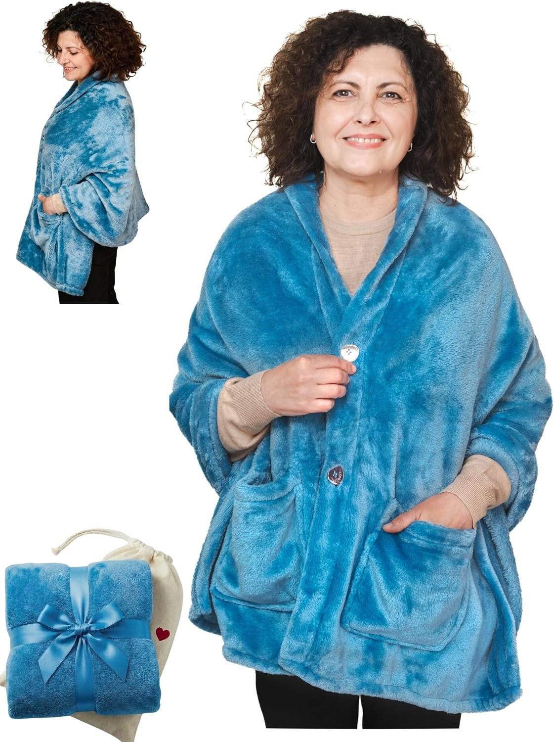 Original Lightweight Poncho Blanket Fleece, No Sleeves, Gifts for Grandma