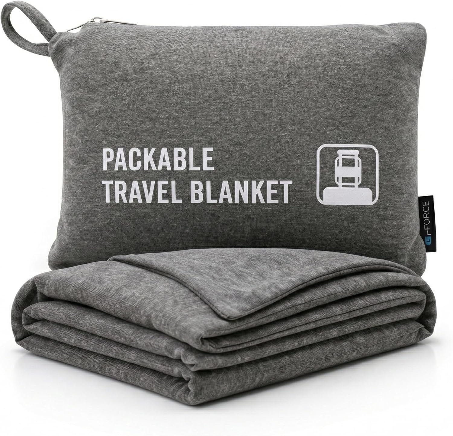 GForce Jersey Knit Travel Blanket| Packable| Fits Over Handle | Soft| Easy to Travel| Grey | Travel | Bag | Blanket |
