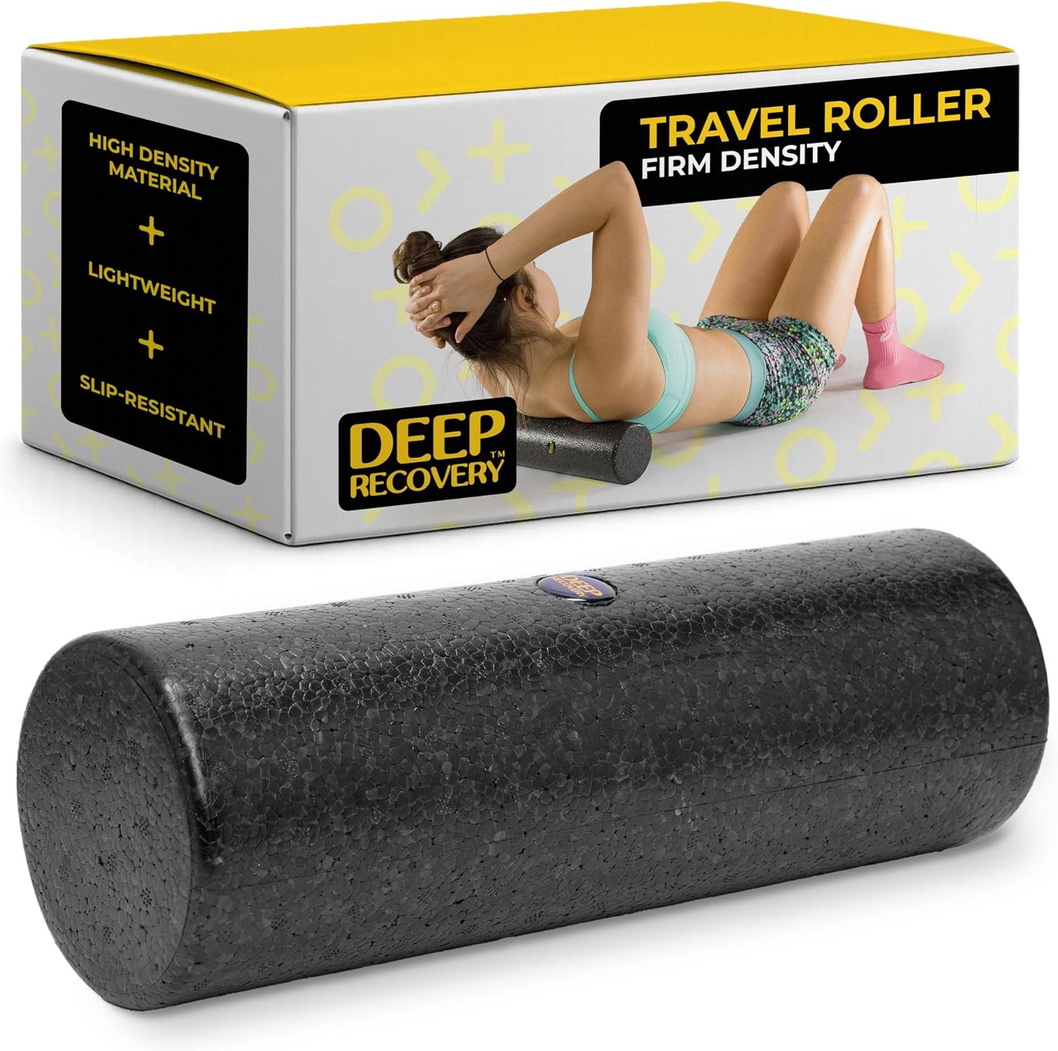 Deep Recovery Yoga Foam Roller for Physical Therapy & Exercise – Black Back Roller for Back Pain, Legs, and Shoulders, 12in x 4in Travel Size – Deep Tissue Massage for Myofascial Release