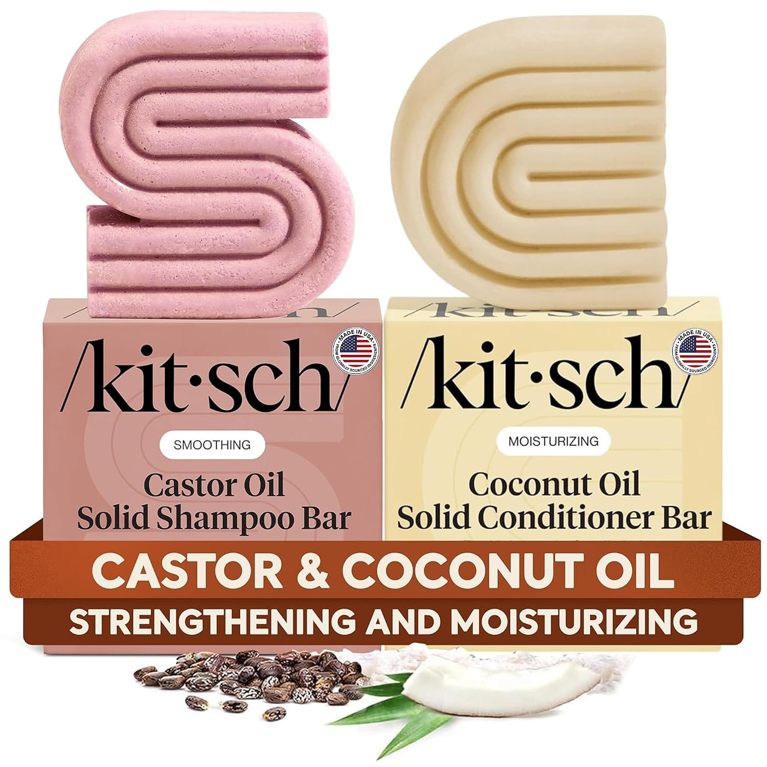 Kitsch Castor Oil Shampoo Bar & Coconut Oil Conditioner Bar – 2pc set