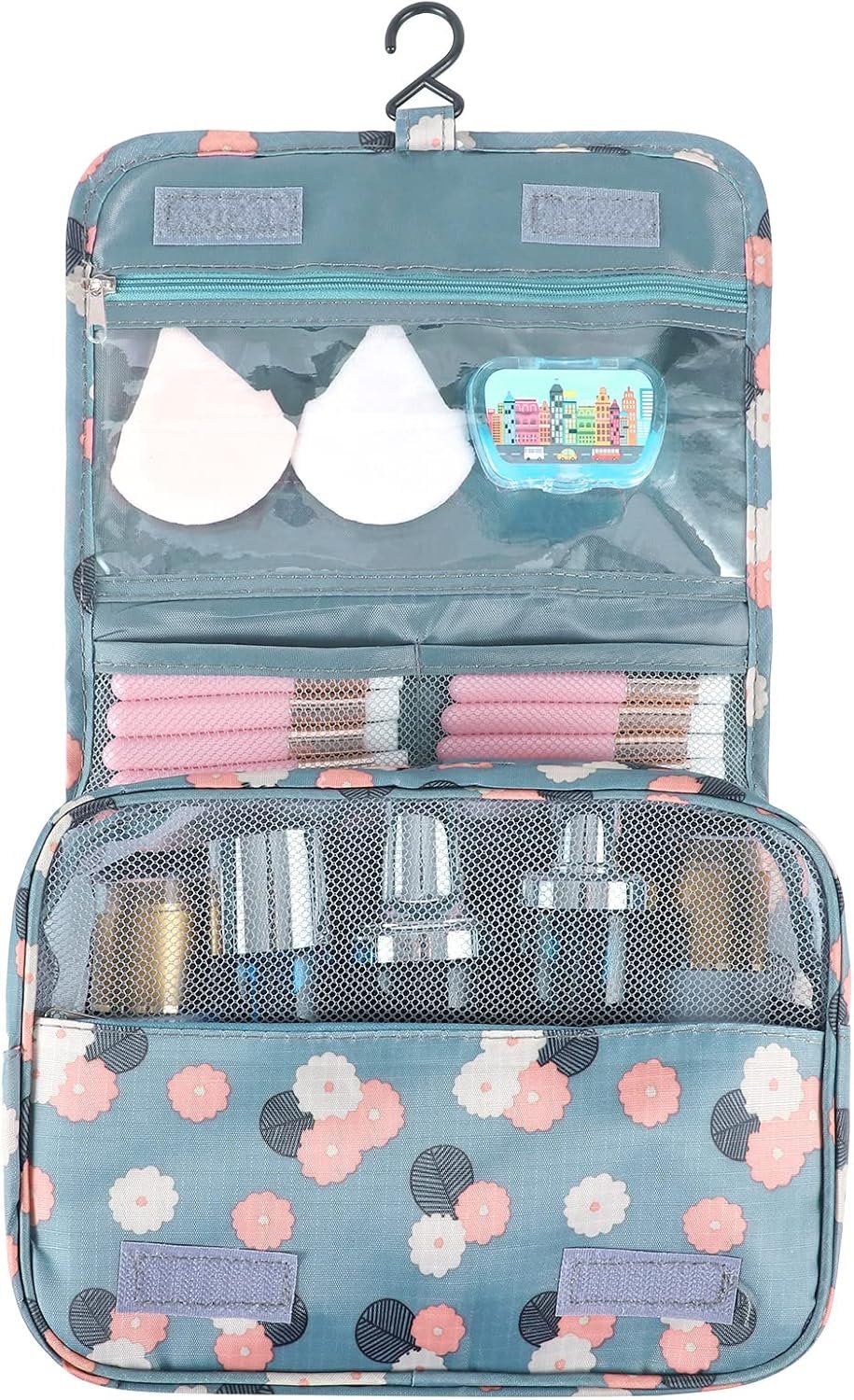 Hanging Toiletry Bag for Women, Portable Cosmetic Summer Beach Bag, Floral