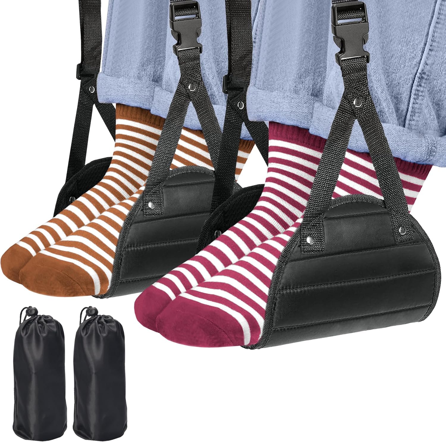 2-Pack Airplane Travel Footrest Hammock – Perfect Airplane Foot Hammock to Relax Your Feet – Travel Essentials Comfy Foot Hanger Plane Footrest for Long Trip