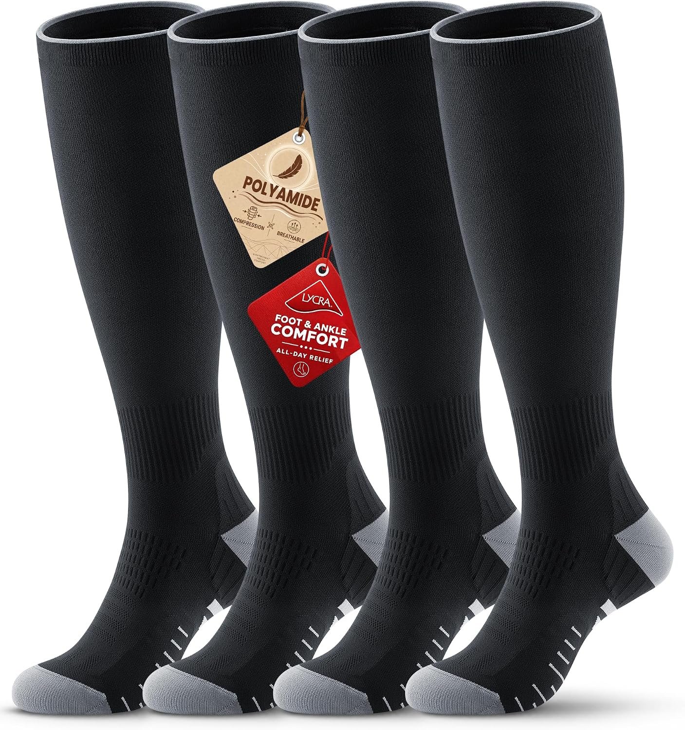 Benirap Compression Socks for Women Men, Breathable 15-20 mmHg Circulation for Flying, Running, Nurses, Pregnancy, 2 Pairs