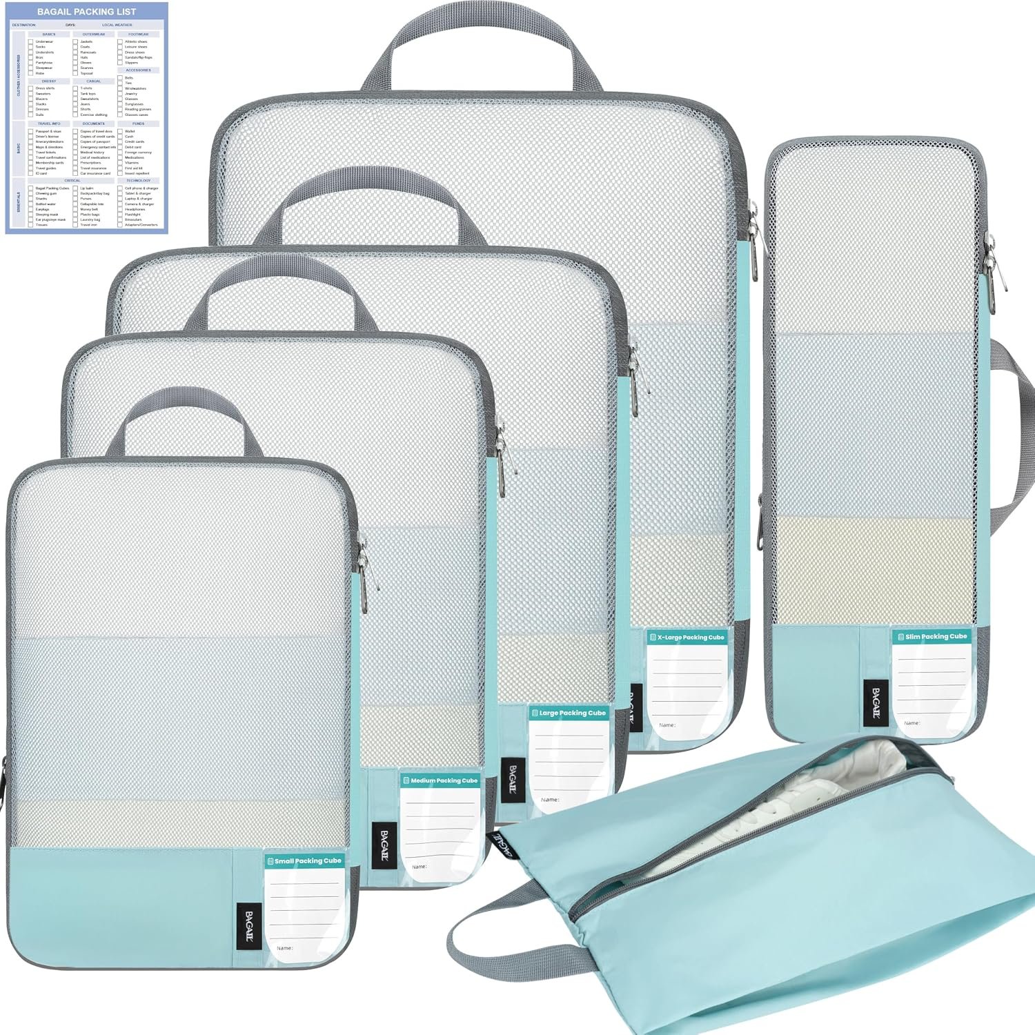 BAGAIL Lightweight Compression Packing Cubes for Travel, 6 Set, Dusty Blue