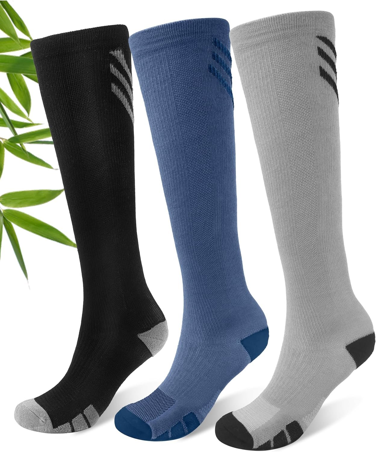 JODUCE Viscose from Bamboo Compression Socks for Men & Women, 3 Pairs 15-20 mmHg Graduated Knee High for Nurses & Travel