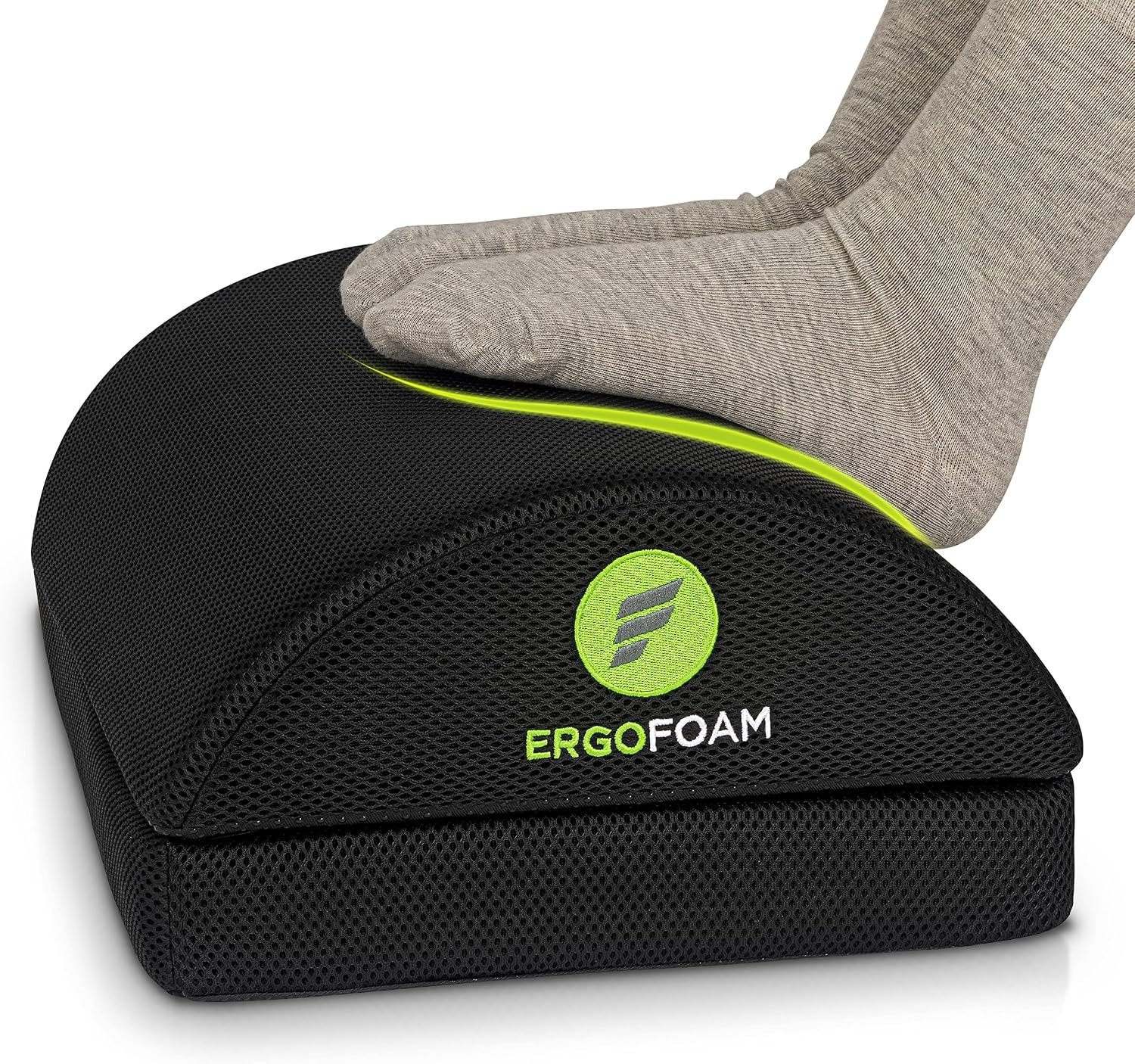 ErgoFoam Foot Rest for Under Desk at Work – Chiropractor Endorsed 2in1 Adjustable Premium Under Desk Footrest – Ergonomic Desk Foot Rest with High-Density Compression-Resistant Soft Foam (Black, Mesh)