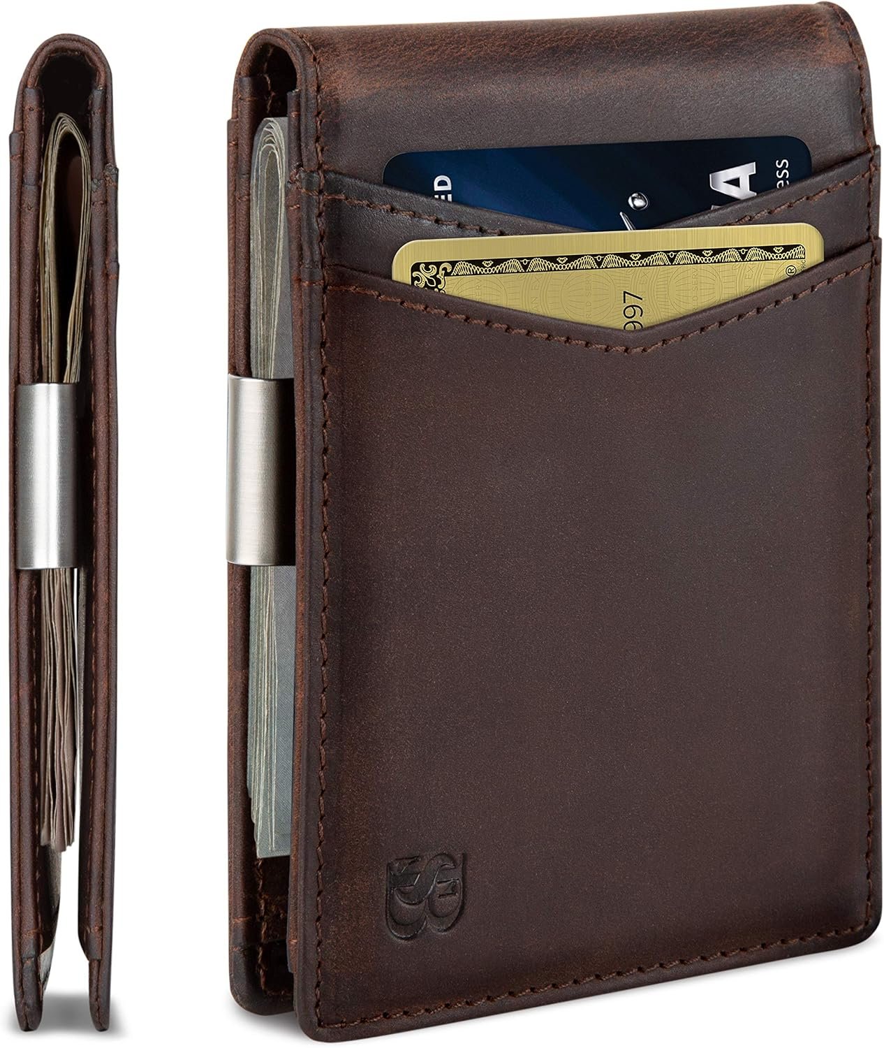 SERMAN BRANDS Money Clip Wallet – Mens Wallets slim Front Pocket RFID Blocking Card Holder Minimalist Mini Bifold