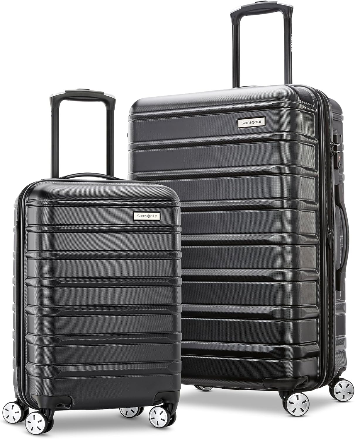 Samsonite Omni 2 Hardside 2 Piece Set – Includes Carry-On & Medium Checked Suitcases – 360° Dual Spinner Wheels – Integrated TSA Lock & Expansion – Amazon Exclusive – Midnight Black