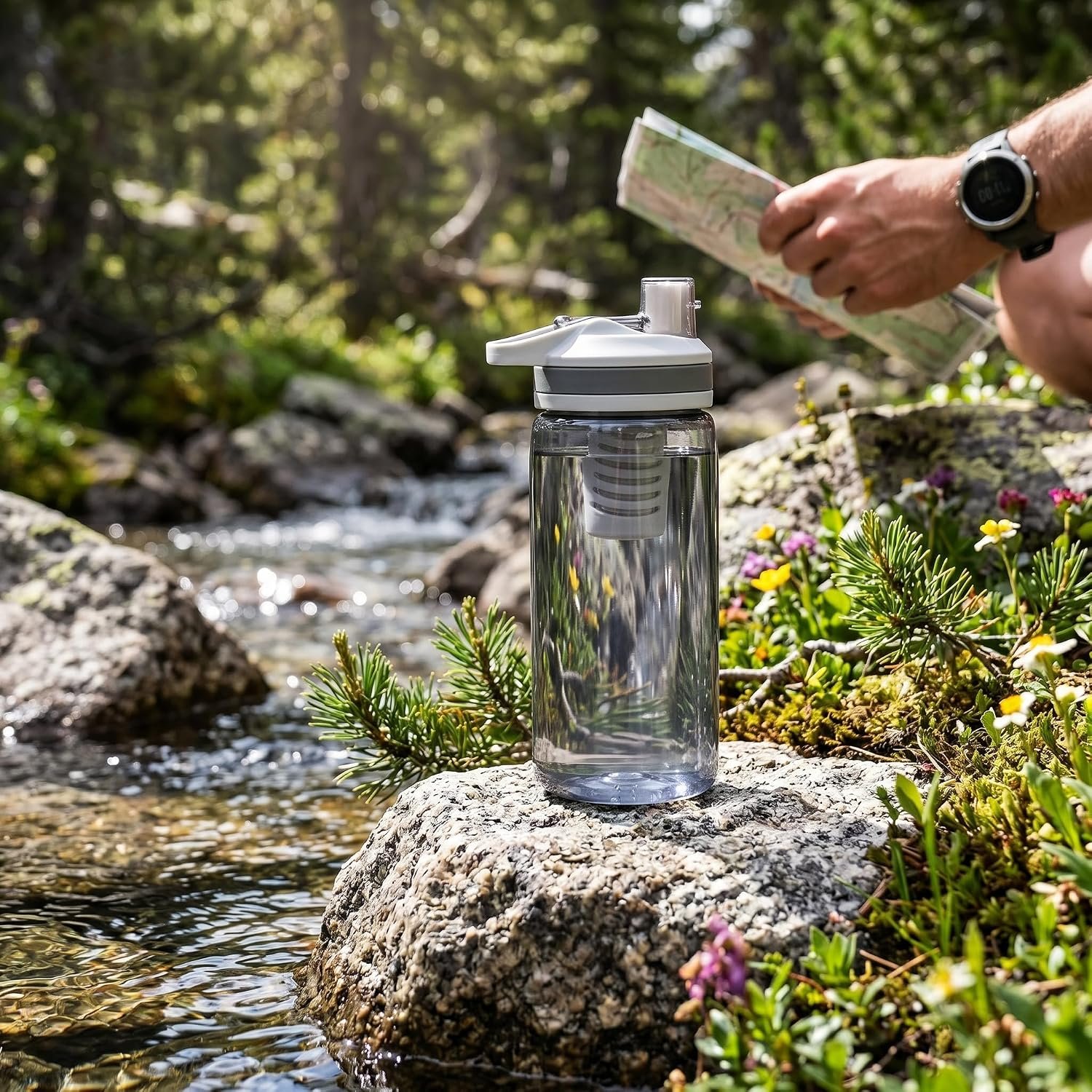 Portable Hollow Fiber Membrane Water Purifier Bottle for Outdoor Adventure (Grey)