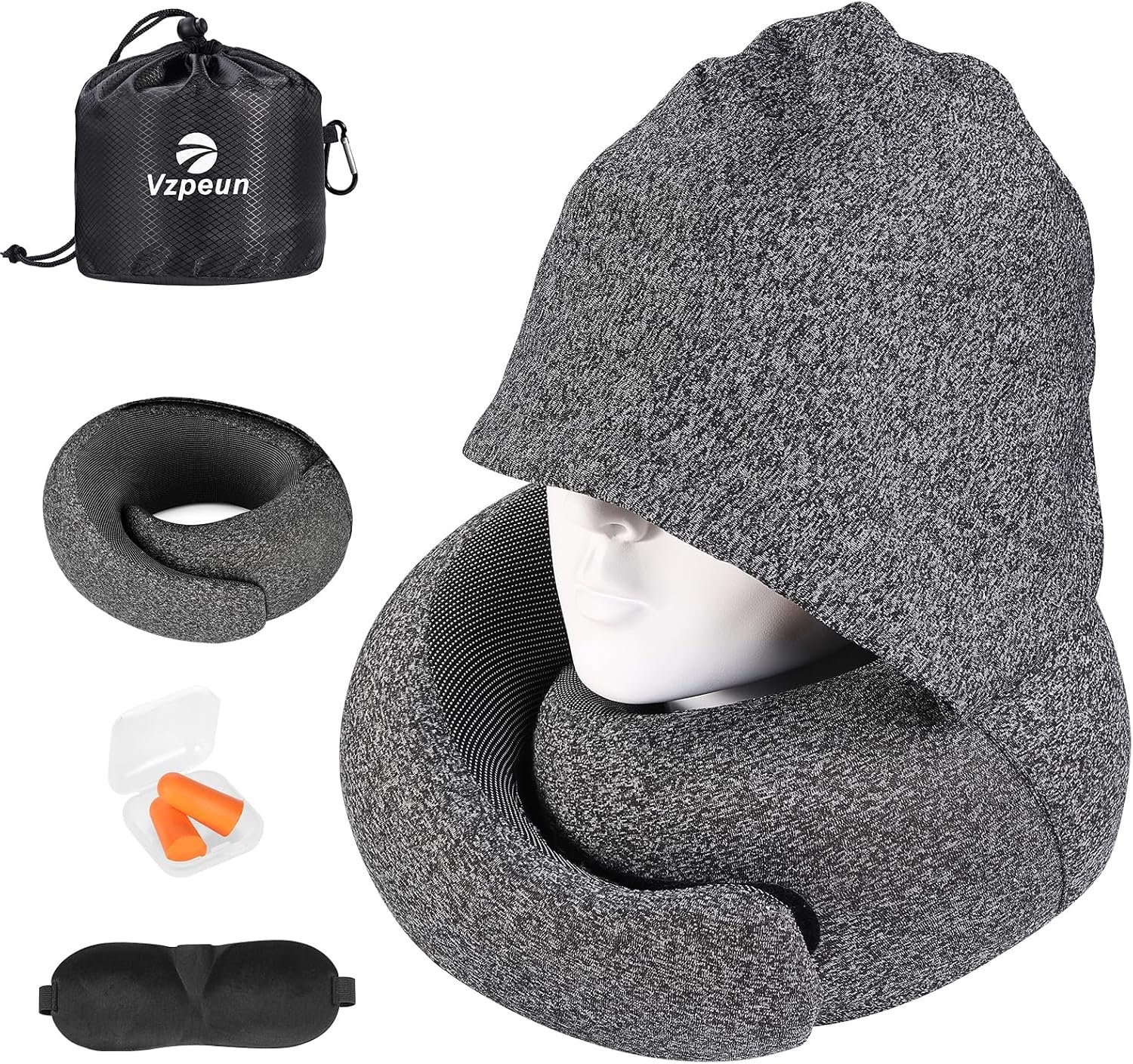 Travel Pillow – Hooded Neck Pillow Airplane Memory Foam Filling
