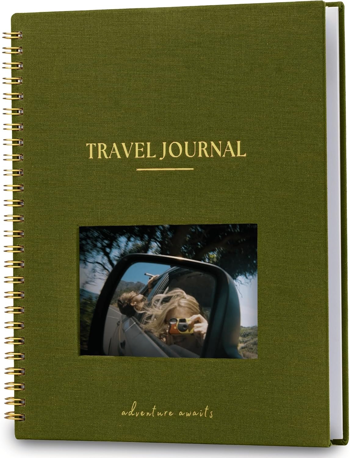 Nook Theory Personalized Travel Journal for Women, Men – Linen Travelers Notebook, Adventure Book with Prompts, Perfect for Travel Gifts (Olive)