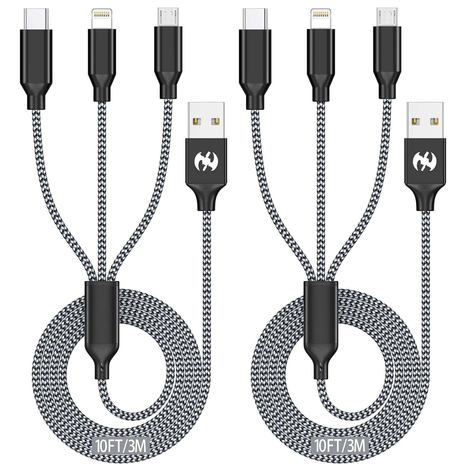 Multi Charging Cable 10ft 2Pack 3 in 1 Charger Cord, Long Multiple Cable