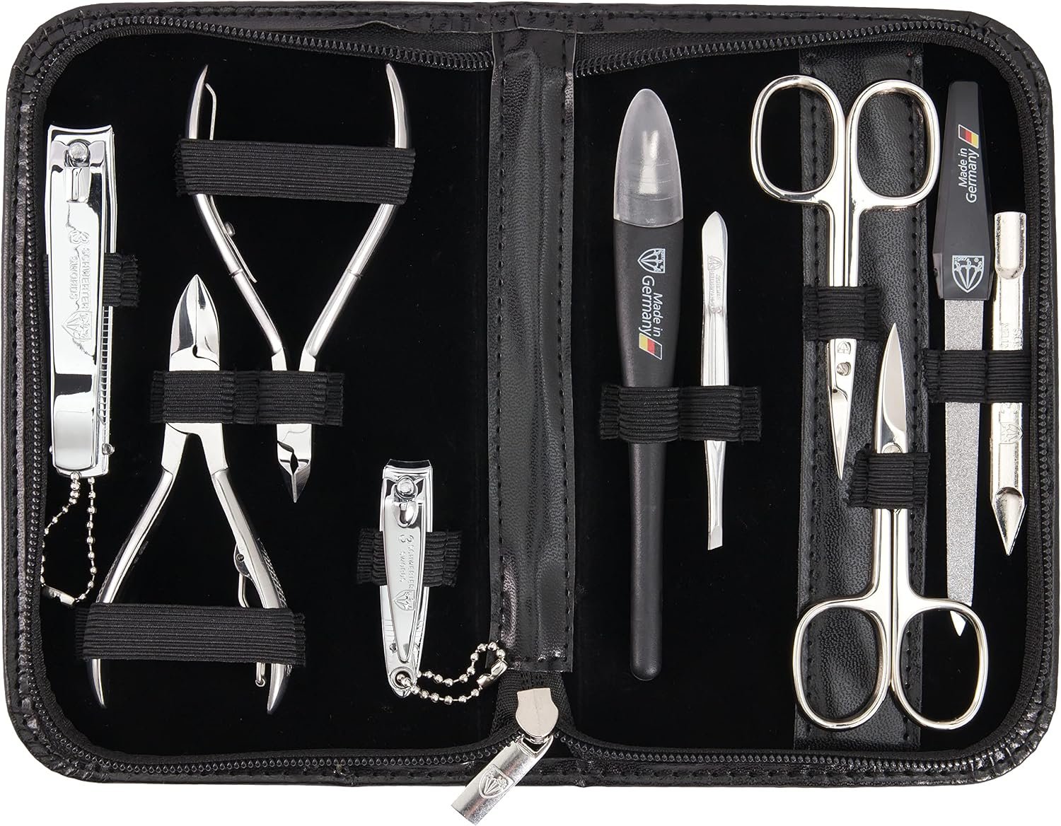 3 Swords Germany – brand quality 10 piece manicure pedicure grooming kit set for professional finger & toe nail care scissors clipper fashion leather case in gift box, Made by 3 Swords (00286)