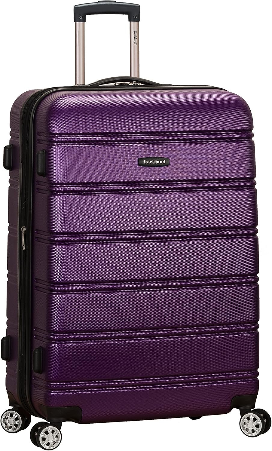Rockland Melbourne Hardside Expandable Spinner Wheel Luggage, Checked Large 28″, Purple