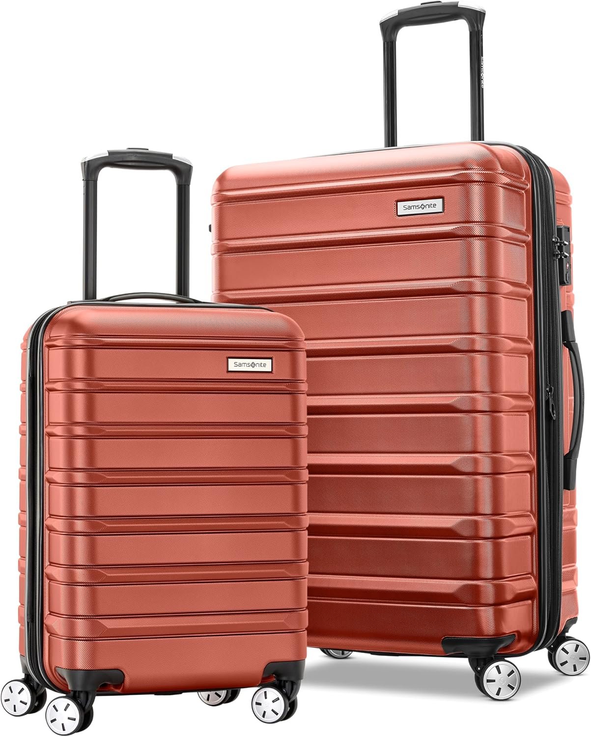 Samsonite Omni 2 Hardside 2 Piece Set – Includes Carry-On & Medium Checked Suitcases – 360° Dual Spinner Wheels – Integrated TSA Lock & Expansion – Amazon Exclusive – Brick Orange